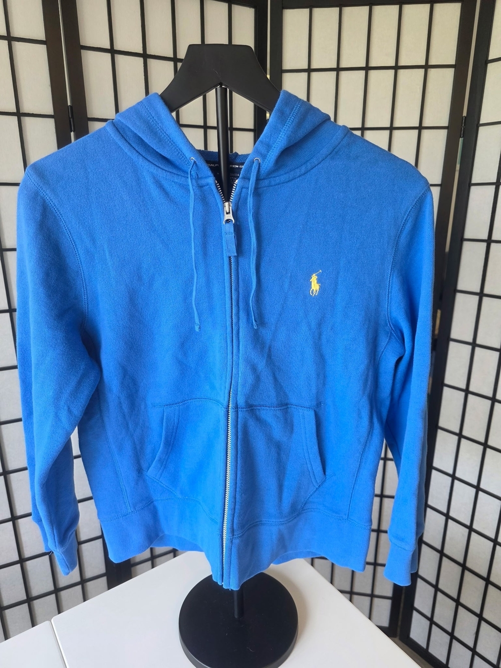 Ralph Lauren Women's Royal Blue Zip Hoodie with Yellow Pony ~ Size Large
